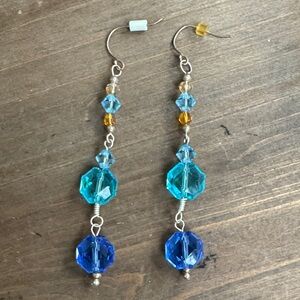Blue Teal Crystal Drop Earrings - Women Jewelry